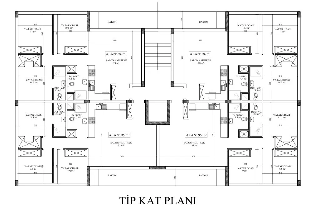 Kıbrıs'ta Berçem İnşaat Nova Projesi detaylı mimari plan çizimi